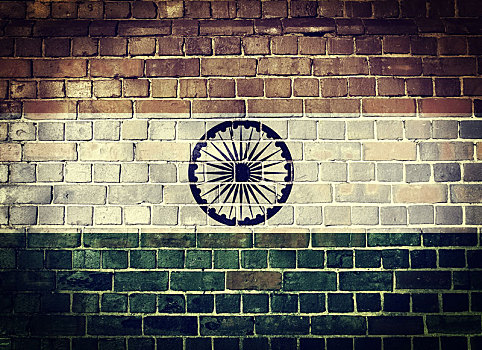 低劣,印度,旗帜,砖墙