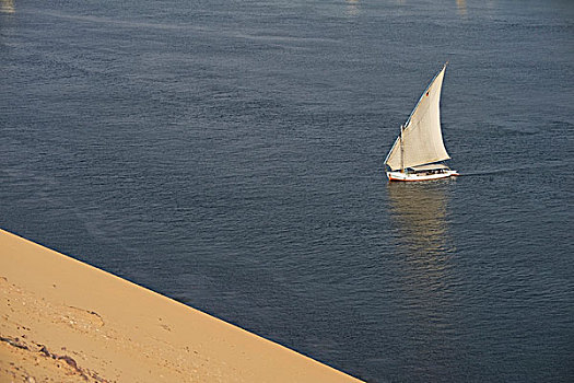 俯视,三桅帆船,大,沙丘,旁侧,尼罗河