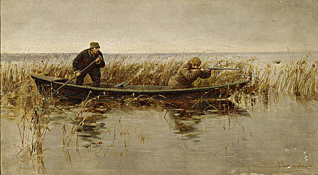 鸭子,猎捕,一半,19世纪,艺术家,动作