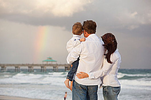 劳德代尔堡,佛罗里达,美国,家庭,看,彩虹,空中,海滩