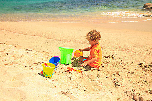 男孩,沙子,玩具,北下加利福尼亚州,墨西哥
