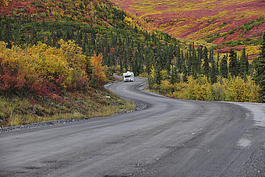 旅行房车,途中,营地,德纳里峰国家公园,秋天,室内,阿拉斯加