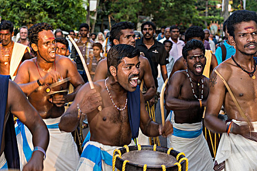 鼓手,庙宇,节日,喀拉拉,印度,亚洲