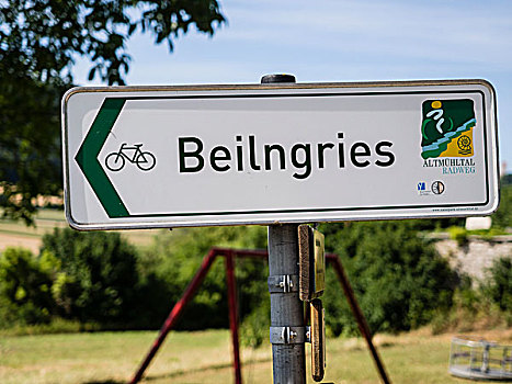 路标,展示,自行车道,著名,河,巴伐利亚,德国