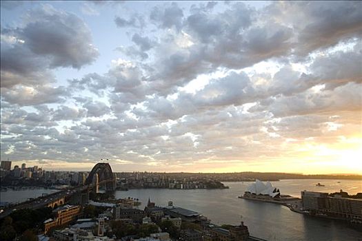 悉尼,澳大利亚,黎明,港口,剧院,海港大桥