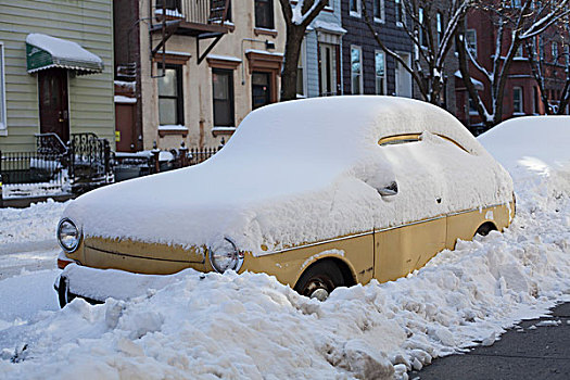 积雪,汽车,街上,城市