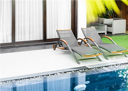 豪华酒店,房间,水池,草坪,两个,太阳椅