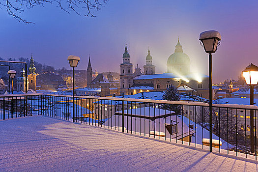 老城,圆顶,冬天,萨尔茨堡,奥地利