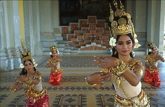 金边,女人,表演,传统,柬埔寨,跳舞