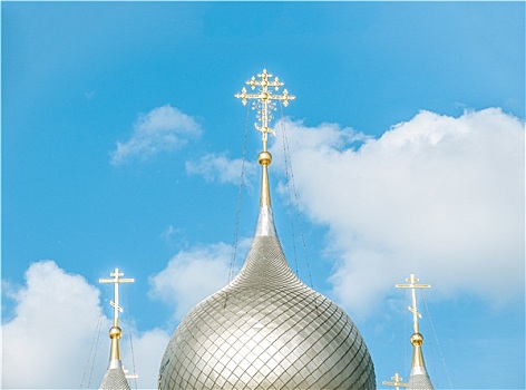 圆顶,俄罗斯,教堂,蓝天