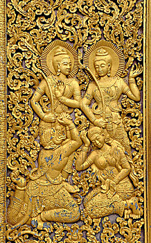 镀金,泰国寺庙,皮带,寺庙,琅勃拉邦,老挝,东南亚,亚洲