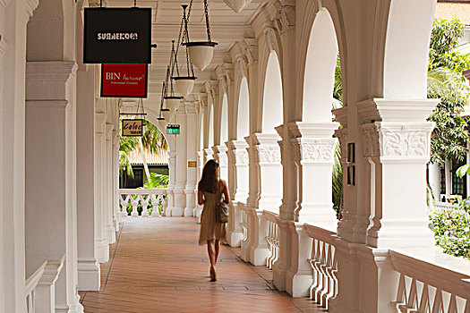 女人,走,走廊,莱佛士酒店,新加坡