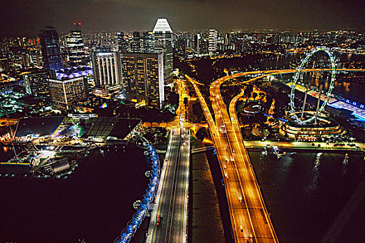 城市,光亮,夜晚,风景,俯视