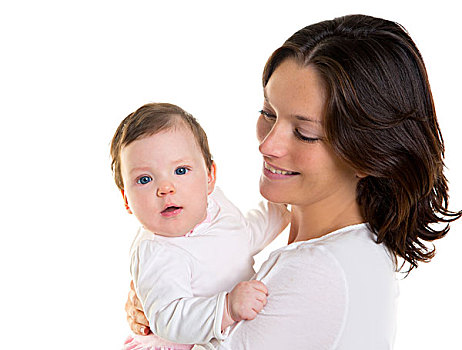 女婴,搂抱,母亲,手臂,白色背景