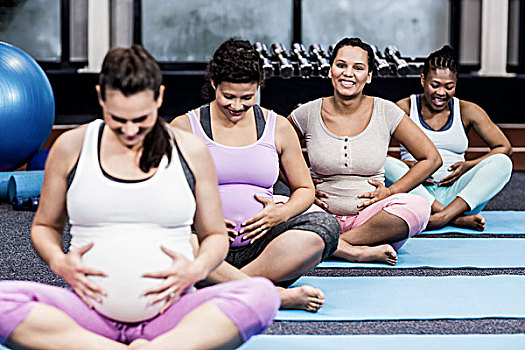 孕妇,坐,垫子,接触,腹部,休闲,中心