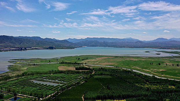 夏日河北官厅水库湿地景色