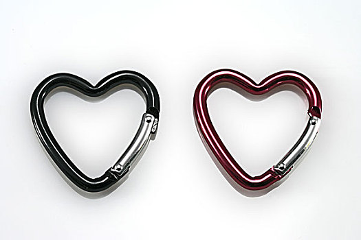心形,弹簧钩,钩,两个,情侣,一起,并排,象征,概念,一对,爱意,关系,拿着,安全,靠近,团结,相似,分隔,静物