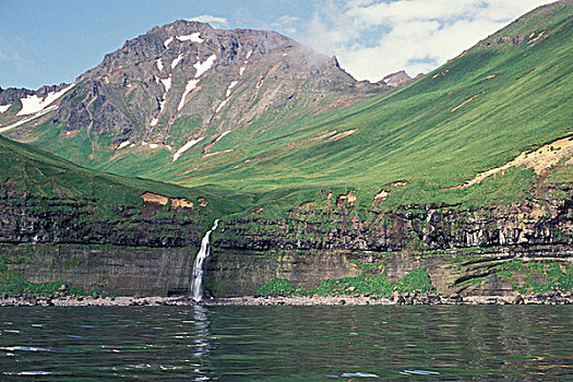 美国,阿拉斯加,阿留申群岛,岛屿,瀑布,风景