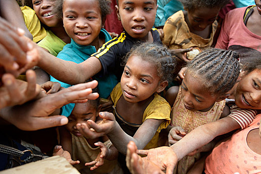 饥饿,孩子,伸展,乡村,交谈,马达加斯加,非洲