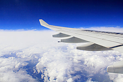 飞机机翼白色云层天际线