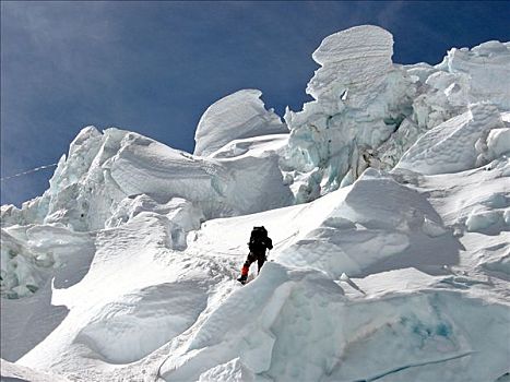 攀登,怪诞,冰,雕塑,昆布,高处,露营,珠穆朗玛峰,喜马拉雅山,尼泊尔