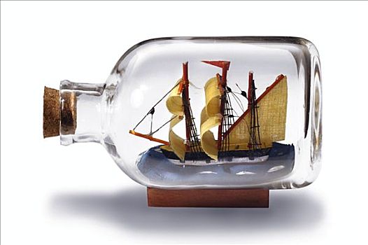 小,帆船,模型,透明,瓶子,停止,软木塞