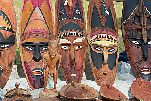 美拉尼西亚,巴布亚新几内亚,河,区域,湖,乡村,传统,雕刻,木质,面具,装饰,海贝,著名