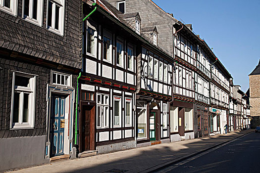 街道,半木结构房屋,戈斯拉尔,世界遗产,哈尔茨山,下萨克森,德国,欧洲