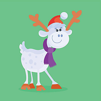 有趣,卡通,驯鹿,象征,可爱,鹿,圣诞帽,围巾,隔绝,矢量,插画,庆贺,圣诞快乐,新年快乐,概念,圣诞节,贺卡,邀请