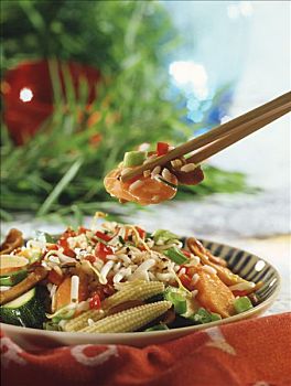 韩国,米饭,蔬菜,蘑菇,筷子,高处,盘子