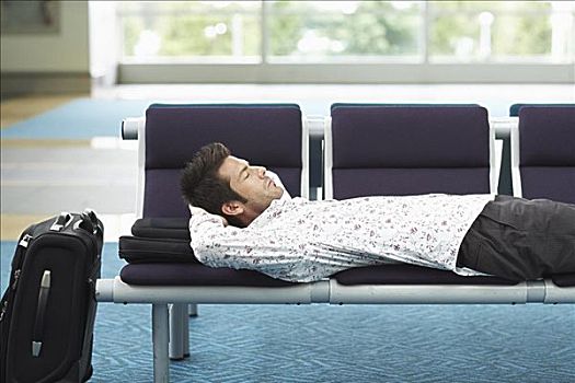 男人,睡觉,机场,等候区