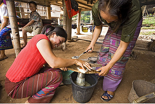 女人,制作,面条,老挝