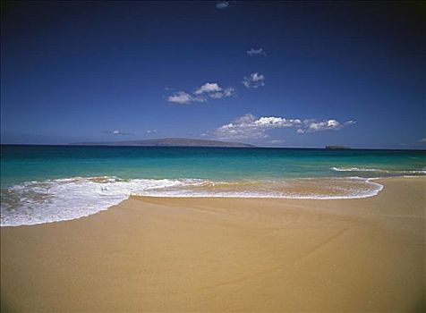 夏威夷,毛伊岛,白色,洗,平滑,海滩,蓝天,岛屿,远景,青绿色,水