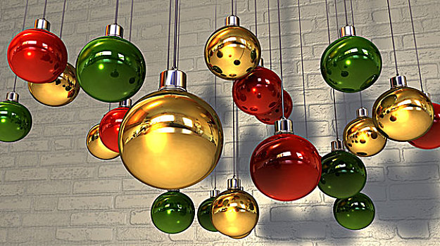 金色,读,绿色,圣诞节饰物,悬挂,墙壁
