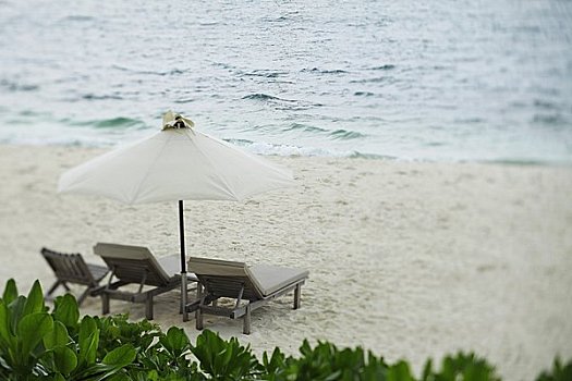 木质,休闲椅,伞,海滩