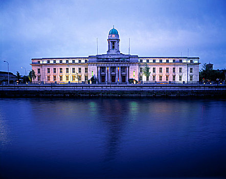 建筑,市政厅,河,软木塞,爱尔兰
