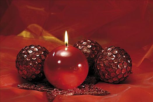 红色,球状,蜡烛,圣诞树球,天鹅绒