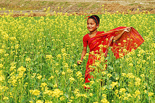 小,乡村,女孩,芥末,地点,喜悦,一瞬,达卡,孟加拉,一月,2007年