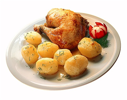 烤制食品,鸡腿,土豆