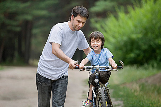 父亲,培训,儿子,乘,自行车
