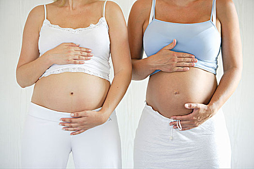 腰部,两个,怀孕,女人,接触,腹部