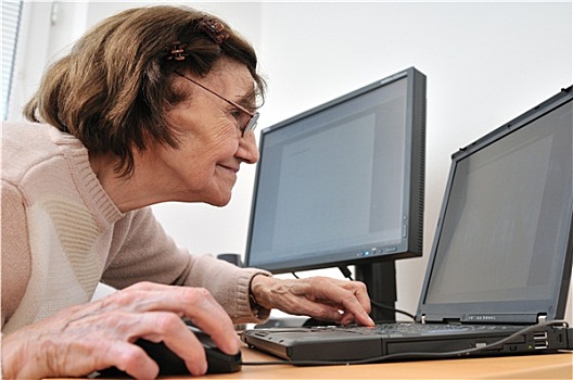 老,充足,老年,女人,电脑