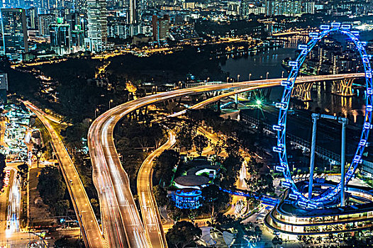 俯视,公路,夜晚,新加坡