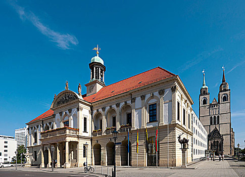 老市政厅,老,市场,教堂,背影,萨克森安哈尔特,德国,欧洲