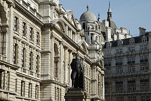 英格兰,伦敦,威斯敏斯特,雕塑,户外,政府建筑,马,道路