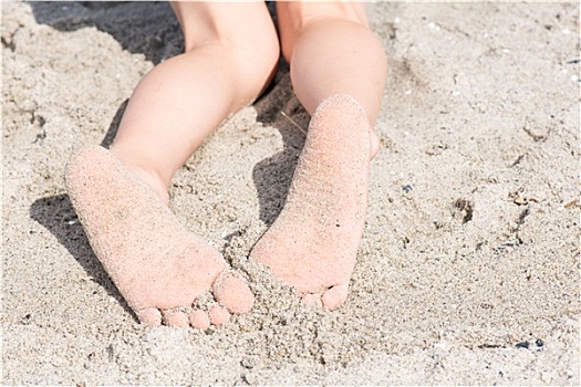两个,脚,男孩,沙子,海滩
