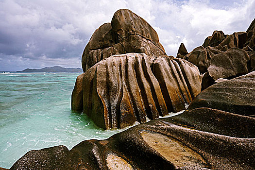 花冈岩,石头,岛屿,后面,拉迪格岛,塞舌尔,非洲