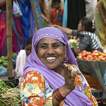 印度女人,肖像,乌代浦尔,市场,拉贾斯坦邦,印度