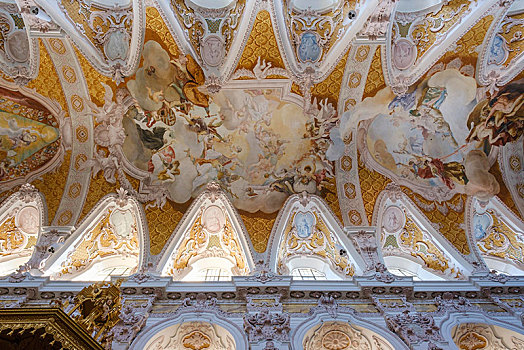 天花板,壁画,大教堂,玛丽亚,弗赖辛,上巴伐利亚,巴伐利亚,德国,欧洲