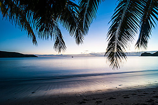 日落,上方,海滩,胜地,斐济,南太平洋